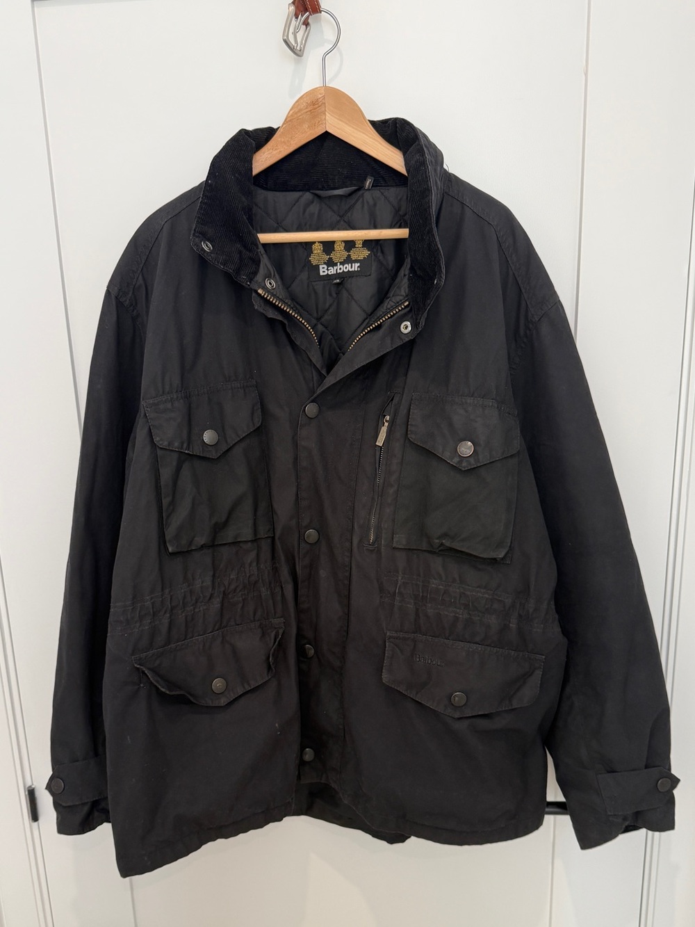 Barbour Sapper Waxed Jacket Black XXL Quilted Lining Hooded Field Coat